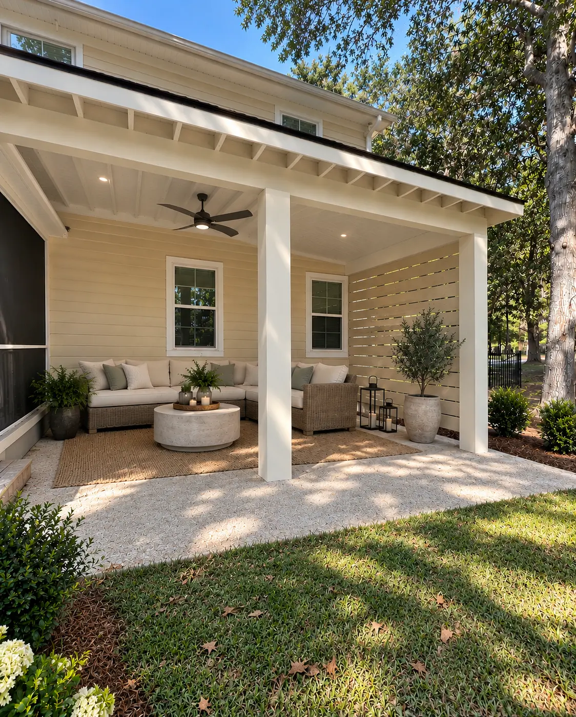 Covered patio lounge built by Holy City Pergolas